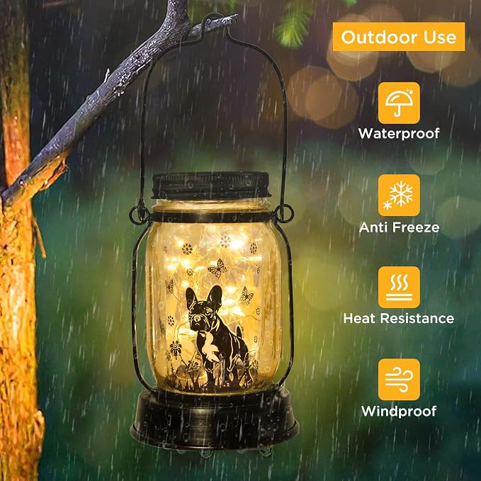 kyoryuger French Bulldog Frenchie Gifts for Women/Men French Bulldog Solar Lanterns Dog Mom Birthday Dog Lovers Lantern Pet Loss Pet Memorial Solar Garden Decor Yard, Patio,Backyard,Porch Torches