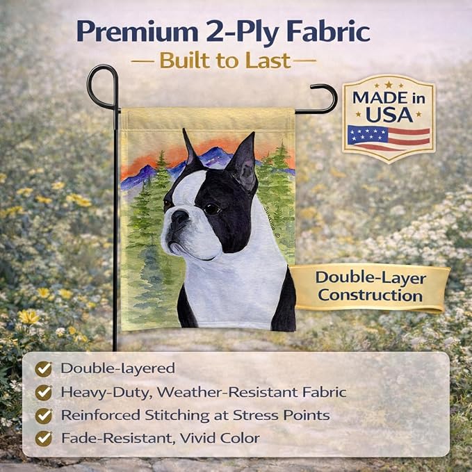 Caroline's Treasures SS8187GF Boston Terrier Garden Flag Mailbox Flag Decorative Yard Flag Banner Outside Patio Artwork Yard Flower Beds, Garden Size, Multicolor