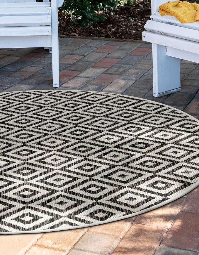Unique Loom Outdoor Collection Area Rug - Costa Rica (3' 1" Round, Charcoal Gray/ Ivory)