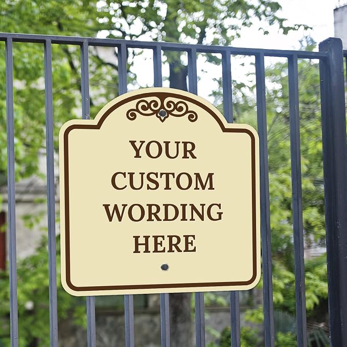 Custom Decorative Sign, Personalized Metal Sign for Business, Driveway, Home, Airbnb, Office Door Plaque,Brown Border Sign, 18x18 Inches, ACM, Fade Resistant, Made in USA by Sigo Signs