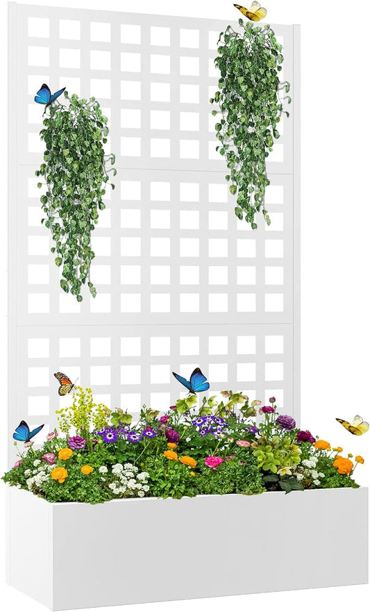 Elevens Metal Planter with Trellis, Outdoor Raised Garden Bed for Climbing Plants, Trellis Planter Box with Drainage Hole (71"x35"x16")