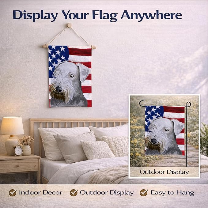 Caroline's Treasures CK6485GF Cesky Terrier Dog American Flag Garden Flag Mailbox Flag Decorative Yard Flag Banner Outside Patio Artwork Yard Flower Beds, Garden Size, Multicolor