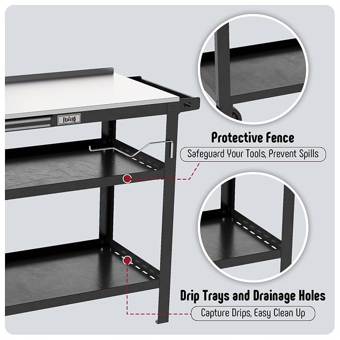 Feasto Outdoor Grill Table, Prep Table with Wheels, 31.5"x18" | Seasoning Rack & Magnetic Tools Holder, Backyard BBQ Kitchen Food Prep Table for Portable Griddle & Pizza Oven