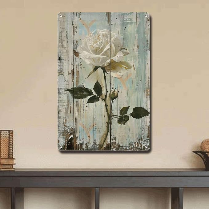 Metal Sign Tin Sign Vintage Wall Art Antique Rose Wall Art Tin Sign for Easy Installation Weather Resistant Design and Rustic Charm Decor Outdoor for Restaurant 12×16 Inches