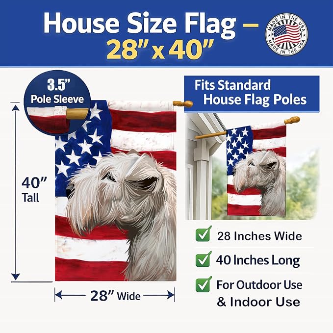 Caroline's Treasures CK6602CHF Lakeland Terrier American Flag House Flag Large Porch Sleeve Pole Decorative Outside Yard Banner Artwork Wall Hanging, Polyester, House Size, Multicolor