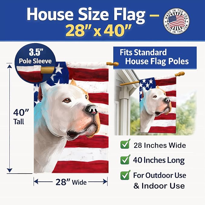 Caroline's Treasures CK6459CHF Brazilian Dogo American Flag House Flag Large Porch Sleeve Pole Decorative Outside Yard Banner Artwork Wall Hanging, Polyester, House Size, Multicolor