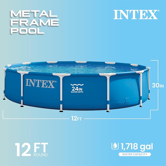 Intex 12' x 30" Metal Frame Swimming Pool w/ Filter Pump & Pool Maintenance Kit