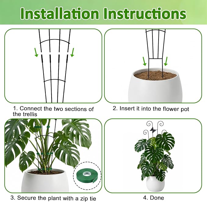Monstera Plant Support - 4-Pack of 32.6" Tall Plant Trellis Stakes for Large Indoor Vines | Adjustable Dual Pole Frame for Monstera Deliciosa & Potted Plants