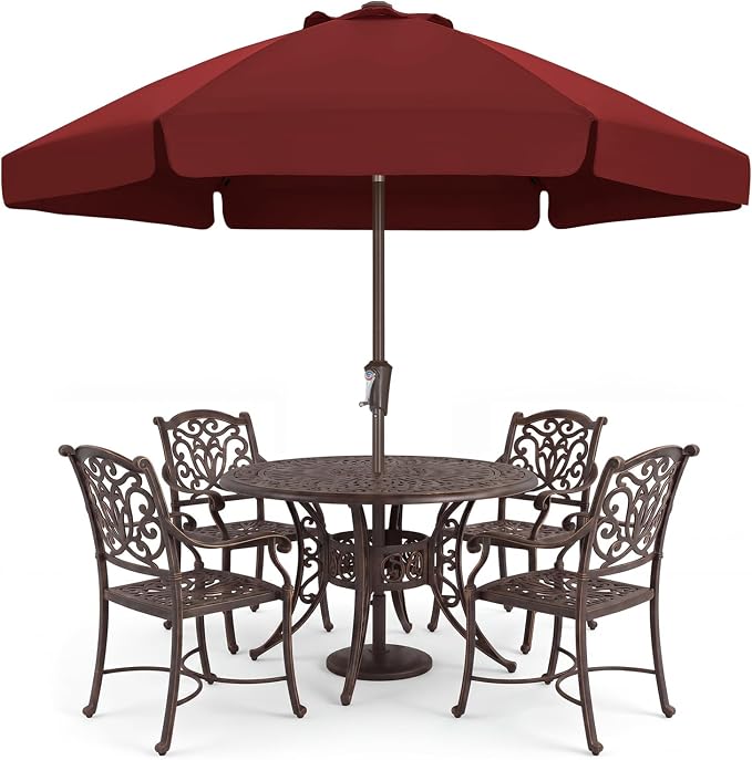 ABCCANOPY 7.5ft Scalloped Patio Umbrella, Outdoor Table Umbrella with Tilt and Crank, Fiberglass Ribs Deck Umbrella for Patio, Pool, Garden, Picnic (Burgundy)