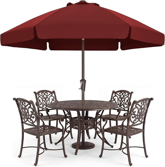 ABCCANOPY 7.5ft Scalloped Patio Umbrella, Outdoor Table Umbrella with Tilt and Crank, Fiberglass Ribs Deck Umbrella for Patio, Pool, Garden, Picnic (Burgundy)