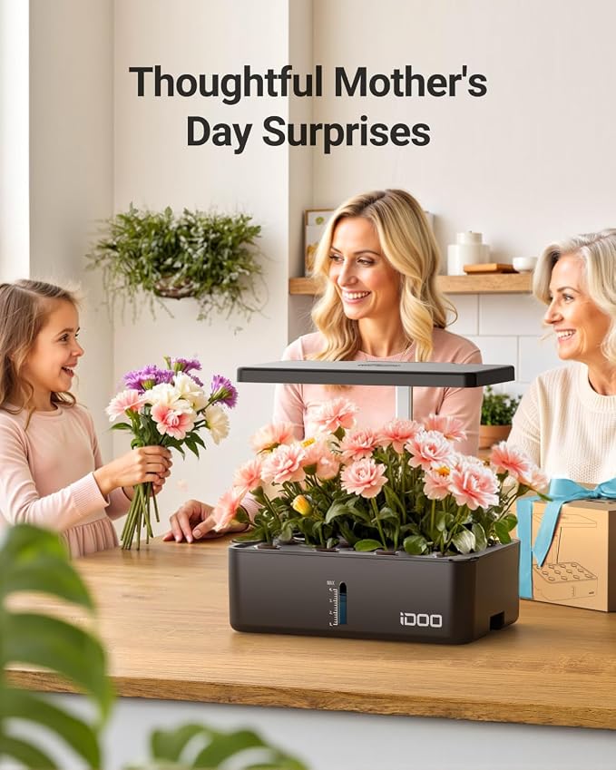 iDOO 12Pods Hydroponics Growing System Garden with LED Grow Light | Indoor Herb Garden for Home Office, Built-in Fan, Auto-Timer, Adjustable Height Up to 11.3", Gift for Women Men Fathers