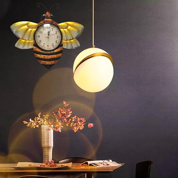 TXYS Bee Clock for Wall Decor Honeybee Outdoor Clocks and Indoor Decorative Art Wall Sculptures Your Home Yard, Hallway, Bathroom and Any Room