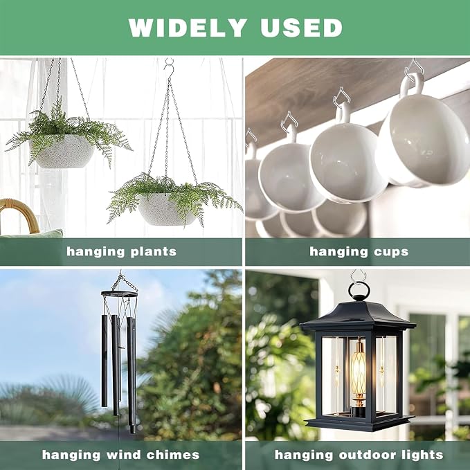 60 PCS 304 Stainless Steel Screw Hooks Kit, Ceiling Hooks for Hanging Plants, String Lights and Wind Chimes, Screw In Hooks with Locking Clip, Outdoor Hanging Hooks with Anchors and Driver Tool