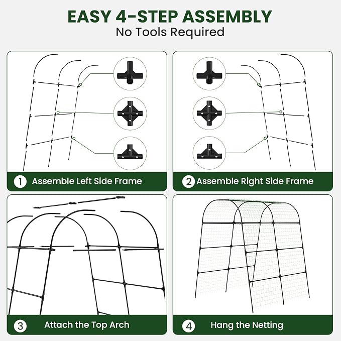 Heavy Duty Garden Arch Trellis for Climbing Plants, 20mm Thick Rustproof Metal Frame, Easy Assembly No Tools, 7.2ft Tall Vine Support with Netting & Gloves for Cucumbers Beans Roses