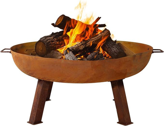 Sunnydaze Cast Iron Heavy Duty Fire Pit for Outside - Wood Burning Outdoor Fire Pit Bowl with Handles for Patio, Backyard, Camping - 34" - Rust
