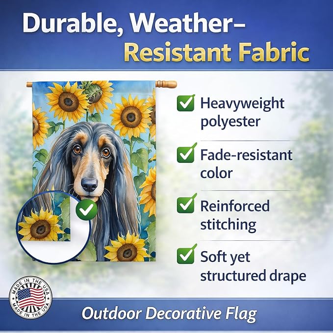 Caroline's Treasures DAC6001CHF Afghan Hound in Sunflowers House Flag Large Porch Sleeve Pole Decorative Outside Yard Banner Artwork Wall Hanging, Polyester, House Size, Multicolor