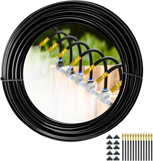 Bluepro Misters for Outside Patio 50Ft 1/4" Misting System with 12pcs 360°Adjustable Copper Nozzles, Outdoor Misters for Backyard,Umbrella,Raised Bed,Potted Plant,Yard,Dog House