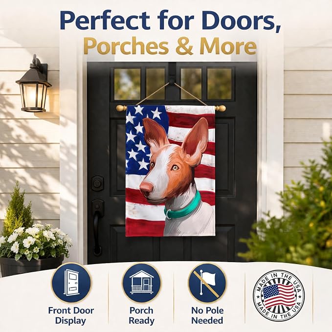Caroline's Treasures CK6565CHF Ibizan Hound Dog American Flag House Flag Large Porch Sleeve Pole Decorative Outside Yard Banner Artwork Wall Hanging, Polyester, House Size, Multicolor
