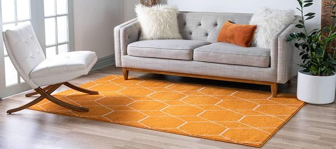 Unique Loom Trellis Frieze Collection Area Rug - Geometric (8' x 11', Orange/ Ivory)