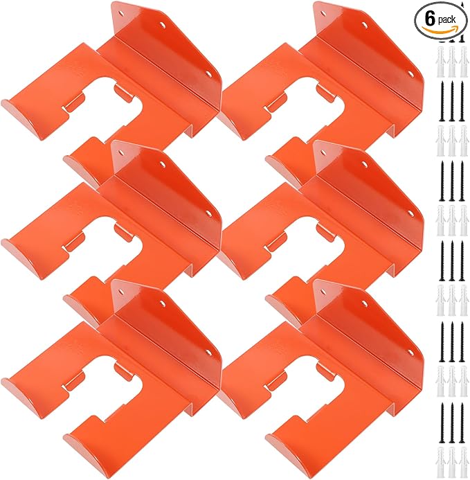 6 Pack Weed Eater Hanger Wall Mounted Bulk Weedeater Garage Trimmer Rack Heavy Duty Garden Tool Hanger Steel Weed Whackers Holder Organizer Hooks for Grass Garden Tools (Orange)