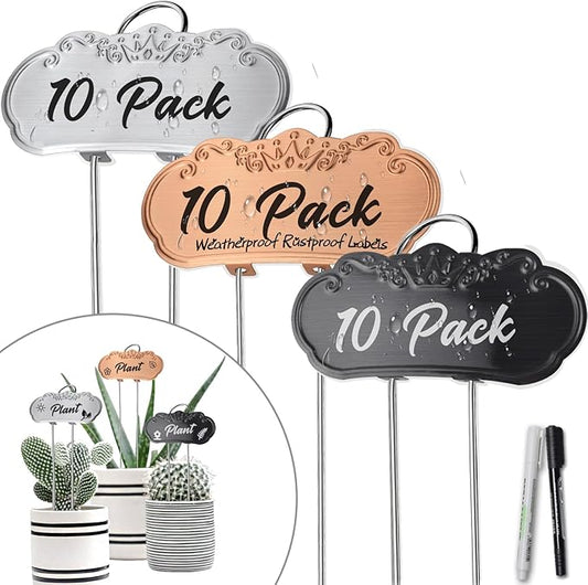 30 Packs Metal Plant Labels, Tall Outdoor Garden Markers for Flowers, Fruits and Vegetables, 304 Stainless Steel Weatherproof Signs (4" x 1.9", Silver, Black and Gold)
