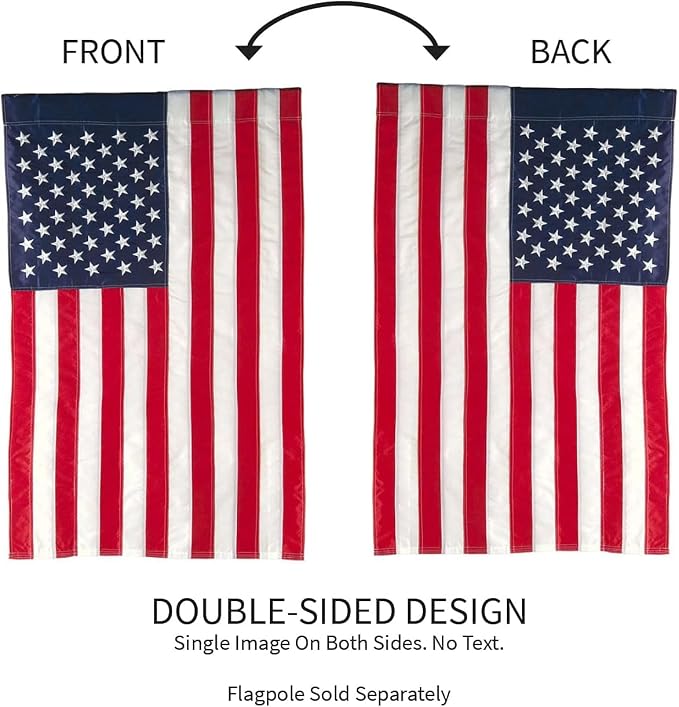 Evergreen Set of 2 American Flags 12x18 Double Sided | Patriotic House Flags For Outside | Small American Flag Garden Size | Embroidered Stars and Stripes | USA Residential or Commercial