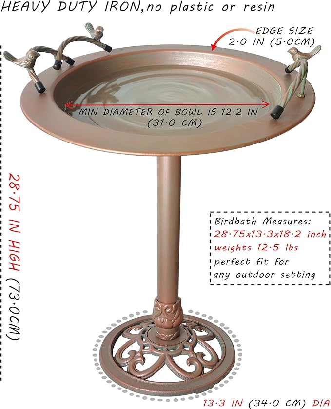 BSTGIFTS Metal Bird Bath - Iron Birdbath 28.5" H, Bird Bath for Water Fountain, Bird Feeder Bowl for Yard Patio Lawn Decor (Fountain Pump not Included)