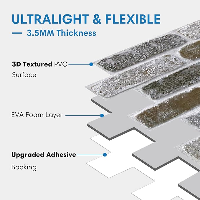 COMSTICKC 3D Faux Brick Wall Panel Peel and Stick Decorative Tiles, 12 pcs of 22.8" x 11.8", DIY UrltraLight PVC Self Adhesive Fake Brick Interior Decor, Not Real Brick, Paintable, Covers 22.48 sq.ft