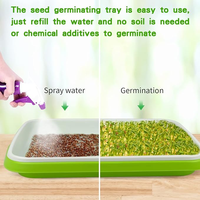 Seed Sprouting Tray, 10 Packs Microgreens Growing Trays Big Capacity Sprouts Growing Kit Soil-Free Sprouter Tray for Sprouting Seeds, Beans, Wheatgrass (Without Lids)