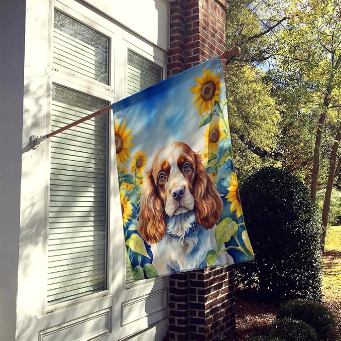Caroline's Treasures DAC6058CHF Cocker Spaniel in Sunflowers House Flag Large Porch Sleeve Pole Decorative Outside Yard Banner Artwork Wall Hanging, Polyester, House Size, Multicolor