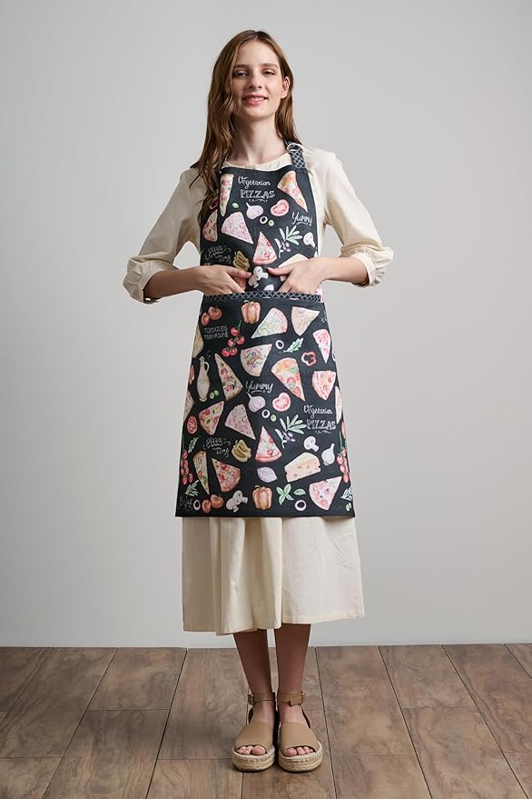 Maison d' Hermine Aprons for women with Pocket 100% Cotton (27.50"x31.50") | Adjustable Neck Strap & long ties Apron Men Chef Wedding Cooking Gardening Server Maid