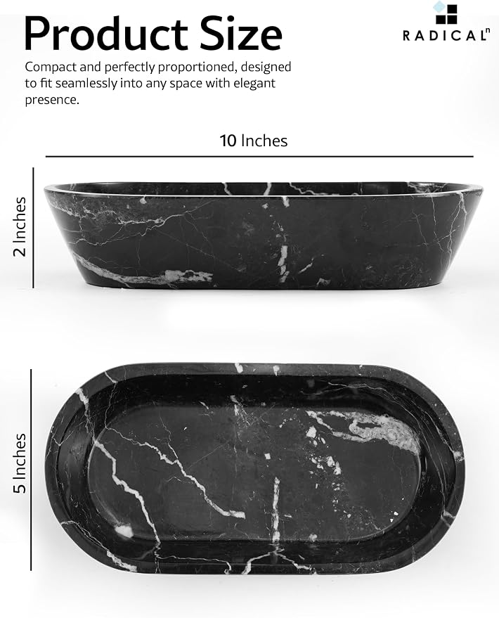 Radicaln Marble Dough Bowl 10" Inches Black Handmade Marble Bowl For Keys, Ideal Oval Bowl, Decorative Bowl and Candy Bowl For Entryway Table Décor