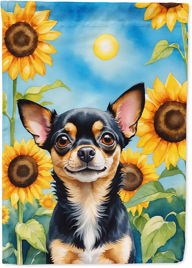 Caroline's Treasures DAC6052GF Chihuahua in Sunflowers Garden Flag Mailbox Flag Decorative Yard Flag Banner Outside Patio Artwork Yard Flower Beds, Garden Size, Multicolor