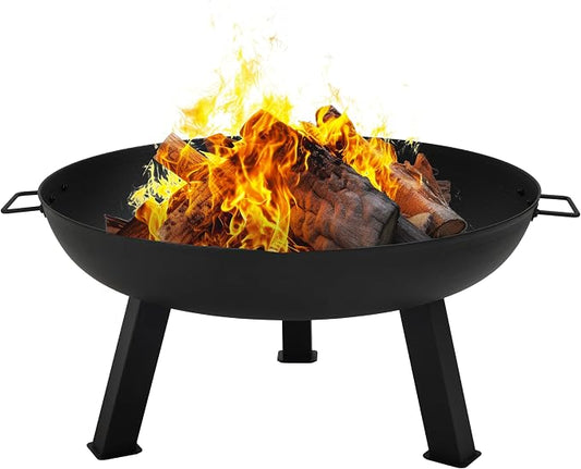 Sunnydaze Cast Iron Heavy Duty Fire Pit for Outside - Wood Burning Outdoor Fire Pit Bowl with Handles for Patio, Backyard, Camping - 30" - Black