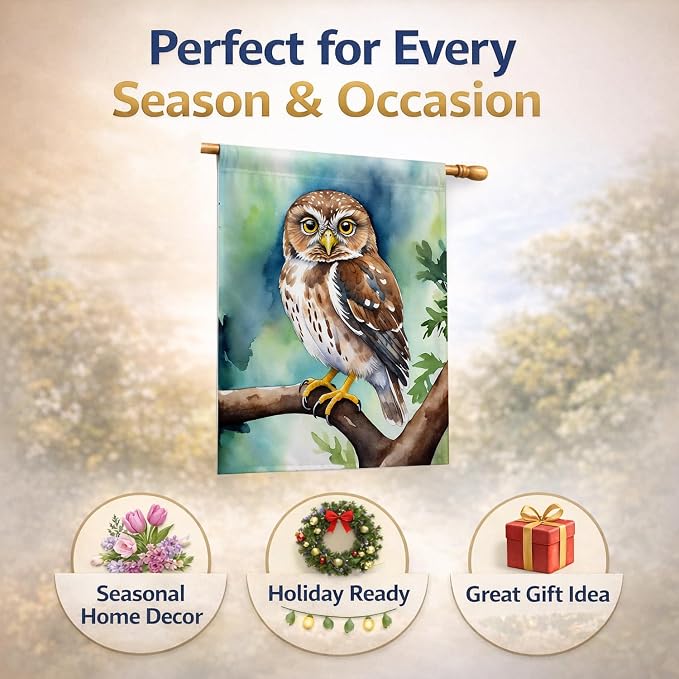 Caroline's Treasures Northern Pygmy Owl House Flag Large Porch Sleeve Pole Decorative Outside Yard Banner Artwork Wall Hanging, Polyester, House Size, Multicolor