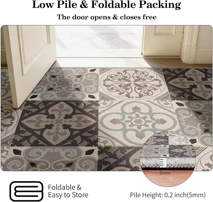 Washable Geometric Moroccan Area Rug 8x10, Non-Slip Low-Pile Stain Resistant Modern Indoor Carpet for Living Room Dining Room Bedroom Office, Grey Brown