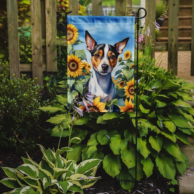 Caroline's Treasures DAC6147GF Rat Terrier in Sunflowers Garden Flag Mailbox Flag Decorative Yard Flag Banner Outside Patio Artwork Yard Flower Beds, Garden Size, Multicolor