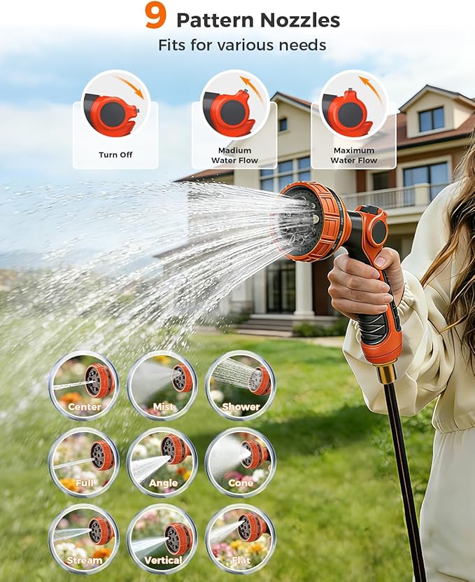 Retractable Garden Hose Reel,Wall Mounted 115 ft 5/8 Inch Automatic Rewind, Any-Length Lock, 9-Pattern Sprayer, 180° Swivel, Durable Water Hose Reel for Yard and Home