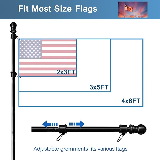 MTB Garden 5ft Black Steel Flag Pole and Holder, 1 inch Flag Pole for Outside House Porch Flagpole Mount