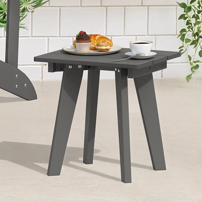 Outdoor Side Table, HDPE Weather Resistant Small Patio Table for Porch and Balcony, 200 LBS Capacity Heavy Duty Small Outdoor Table for Backyard and Pool, Easy Maintenance, Dark Gray