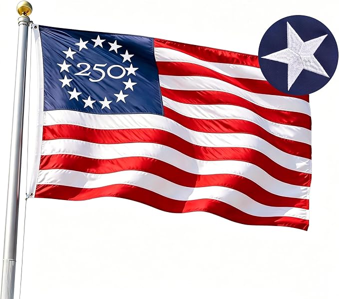 Embroidered 250 Years USA Anniversary 3x5 FT Outside Flag - Embroidered Star, Heavy-Duty Outdoor, Fade-Resistant, Reinforced Stripes & Brass Grommets Patriotic High Wind US Flags