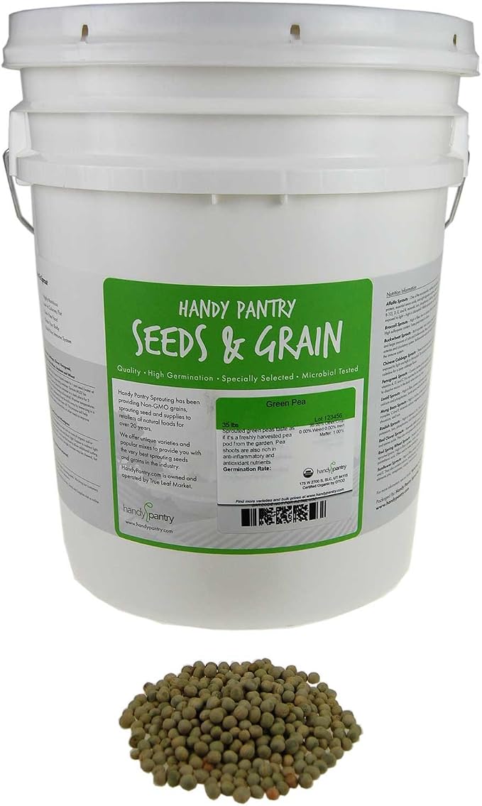 Handy Pantry Green Pea Sprouting Seed - 35 Lb - Green Pea for Sprouts | Garden Planting, Cooking, Soup, Emergency Food Storage, Vegetable Gardening