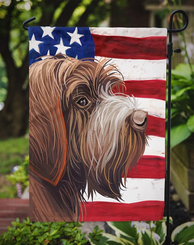 Caroline's Treasures CK6757GF Wirehaired Pointing Griffon American Flag Garden Flag Mailbox Flag Decorative Yard Flag Banner Outside Patio Artwork Yard Flower Beds, Garden Size, Multicolor