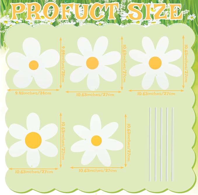 5 Pcs Daisy Yard Decorations Outdoor Metal Summer Daisy Yard Signs with Stakes Groovy Boho Flower Decorative Lawn Signs for Indoor Outdoor Garden Pathway Walkway Summer Holiday Party Decor
