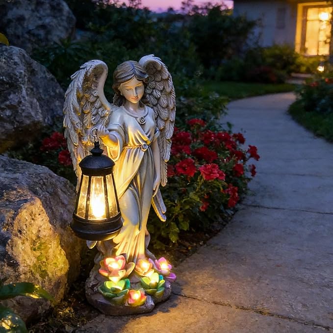 Solar Angel Outdoor Garden Decor Statues – 11.6 inches Outdoor Sculptures with Solar Light,for Outside Yard Art Patio Balcony Front Lawn Ornaments Gifts for Mom Grandma Women