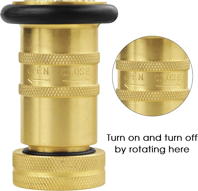 Fire Hose Nozzle 1" NH/NST Spray Jet Fog, 100 PSI 75 GPM Heavy Duty Industrial Brass Equipment Water Hose Nozzle