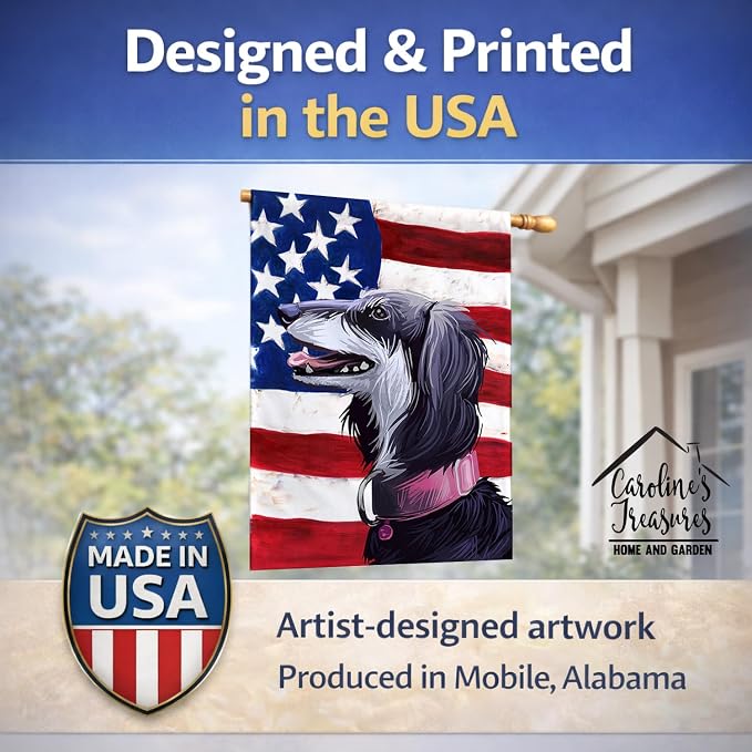 Caroline's Treasures CK6686CHF Saluki Dog American Flag House Flag Large Porch Sleeve Pole Decorative Outside Yard Banner Artwork Wall Hanging, Polyester, House Size, Multicolor
