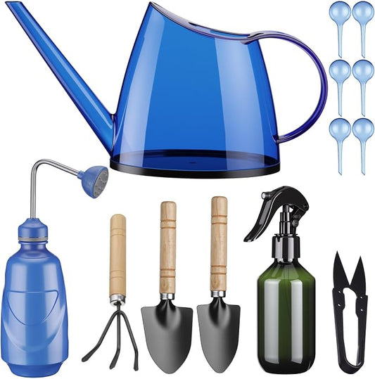 Indoor Plant Watering Can Set, 13 Pcs Garden Set with 47 oz Long Spout Can, Spray Mister, Squeeze Bottle, 6 Self Watering Globes, Gardening Tools & Pruning Scissors for Plants(Blue)