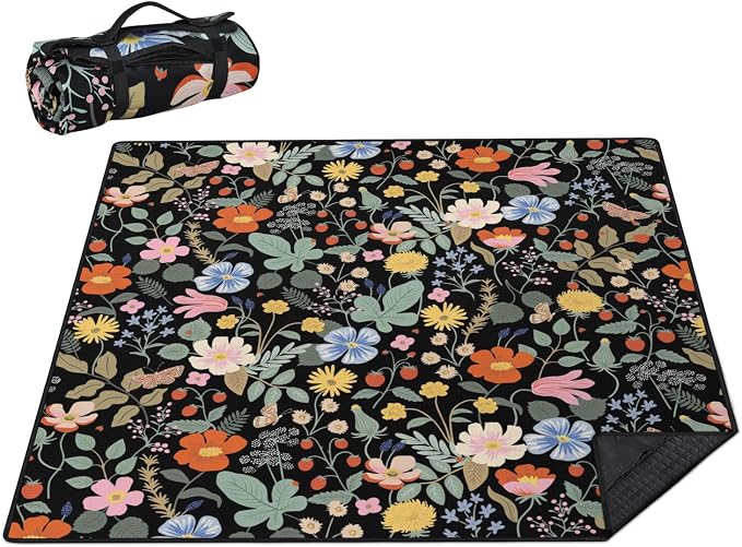 Picnic Blankets Waterproof Foldable Extra Large,80"x 80" Outdoor Beach Blanket Sandproof,3-Layer Lightweight Handy Mat Tote Picnic Camping Rugs for Outside Your Rv (Strawberry Floral)