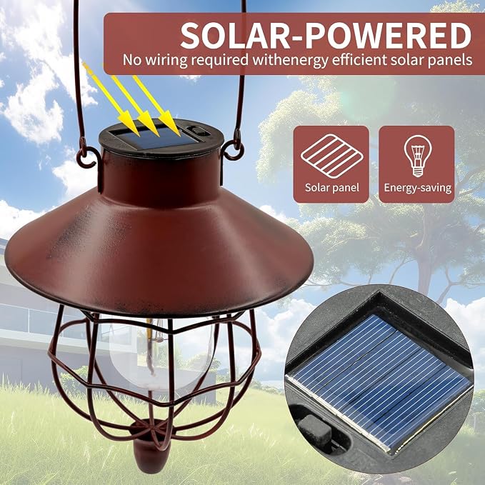 4 Pack Solar Lantern Outdoor Waterproof, Metal Solar Hanging Lamp with Warm White Bulb,Solar Lights Outdoor Design for Garden Yard Patio Proch Decor